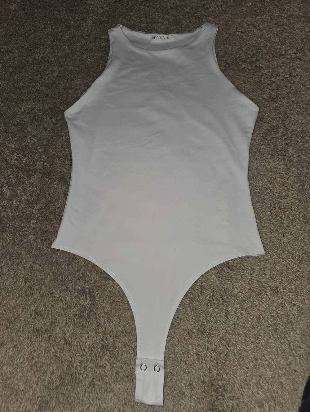 ReoRia White Sleeveless Womens Bodysuit with Snap Crotch